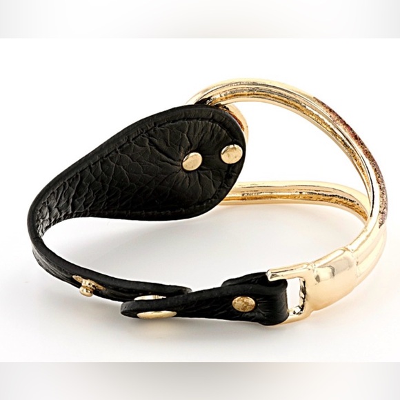 Off Park Collection White Crystal Black Imitation Leather Gold Tone Bracelet - Picture 4 of 5